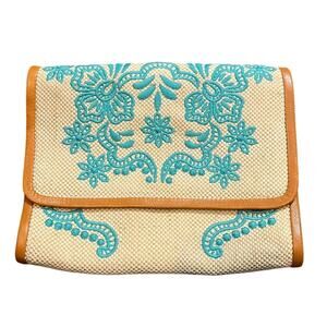 ISABELLA FIORE Aqua SPRING RHAPSODY AIDA Flap Clutch Bag Womens Boho Beachy